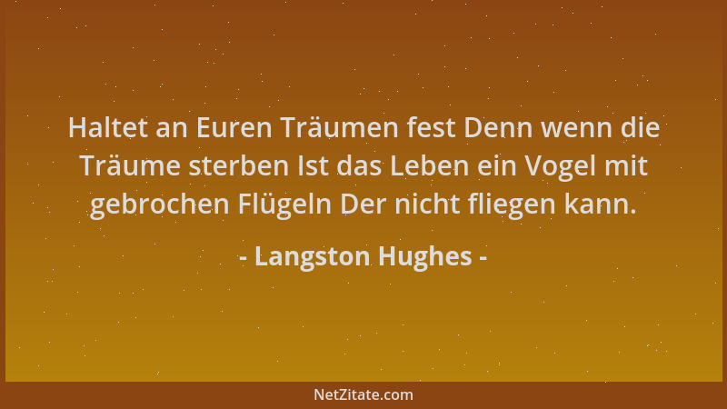 Langston Hughes - Haltet an Euren Träumen fest Denn wenn die Träume sterben Ist das Leben ein Vogel mit gebrochen Flügeln D...