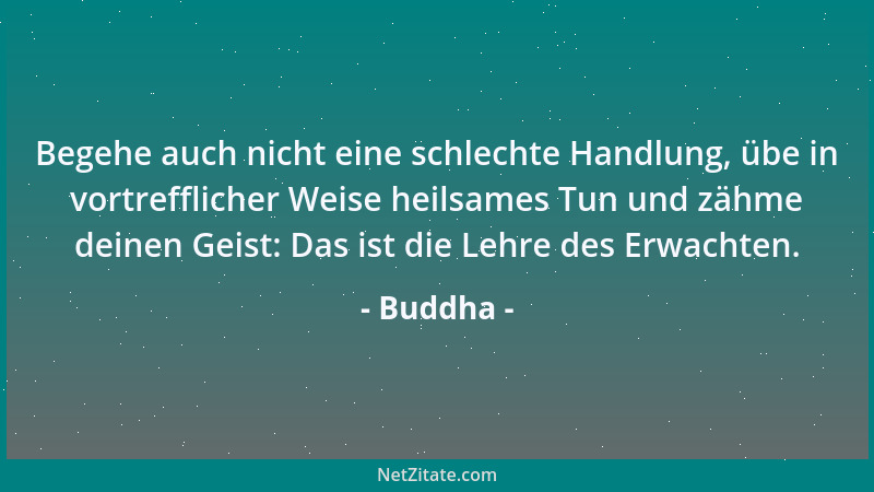 Buddha - Begehe auch nicht eine schlechte Handlung, übe in vortrefflicher Weise heilsames Tun und zähme deinen Geist: Das i...
