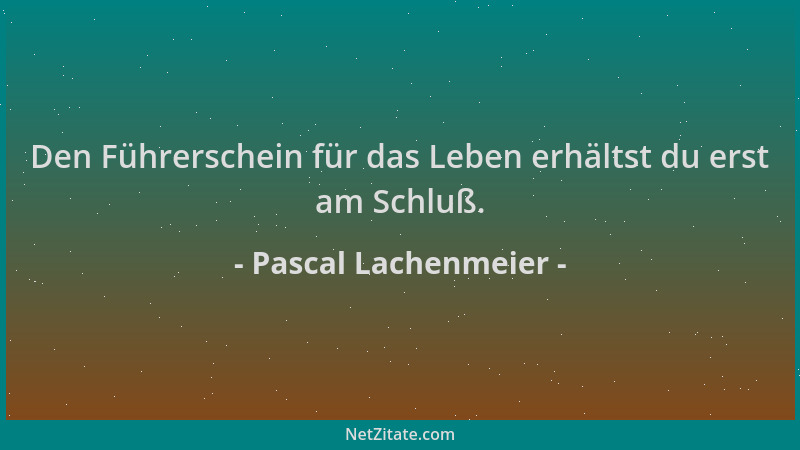 Pascal Lachenmeier - Den Führerschein für das Leben erhältst du erst am Schluß....