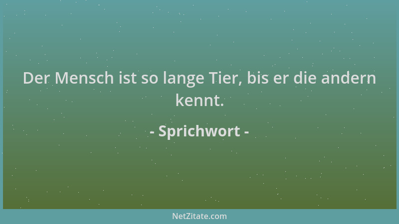 Sprichwort - Der Mensch ist so lange Tier, bis er die andern kennt....