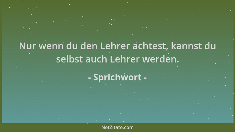 Sprichwort - Nur wenn du den Lehrer achtest, kannst du selbst auch Lehrer werden....