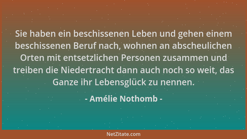 Amélie Nothomb - Sie haben ein beschissenen Leben und gehen einem beschissenen Beruf nach, wohnen an abscheulichen Orten mi...