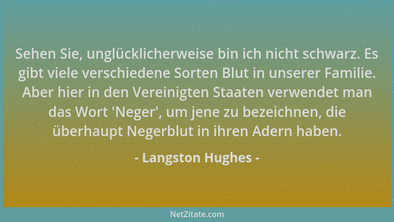 Langston Hughes - Sehen Sie, unglücklicherweise bin ich nicht schwarz. Es gibt viele verschiedene Sorten Blut in unserer Fa...