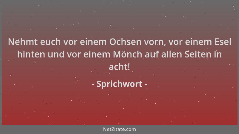 Sprichwort - Nehmt euch vor einem Ochsen vorn, vor einem Esel hinten und vor einem Mönch auf allen Seiten in acht!...