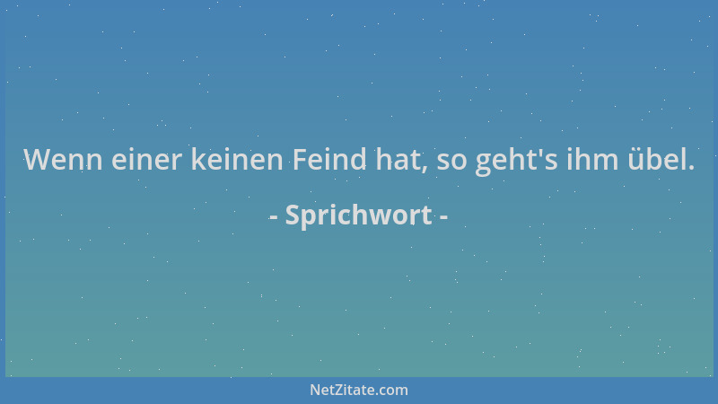 Sprichwort - Wenn einer keinen Feind hat, so geht 's ihm übel....