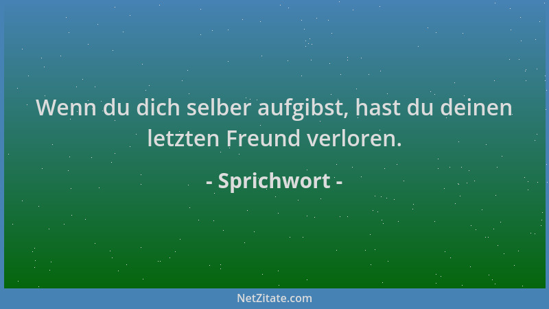 Sprichwort - Wenn du dich selber aufgibst, hast du deinen letzten Freund verloren....