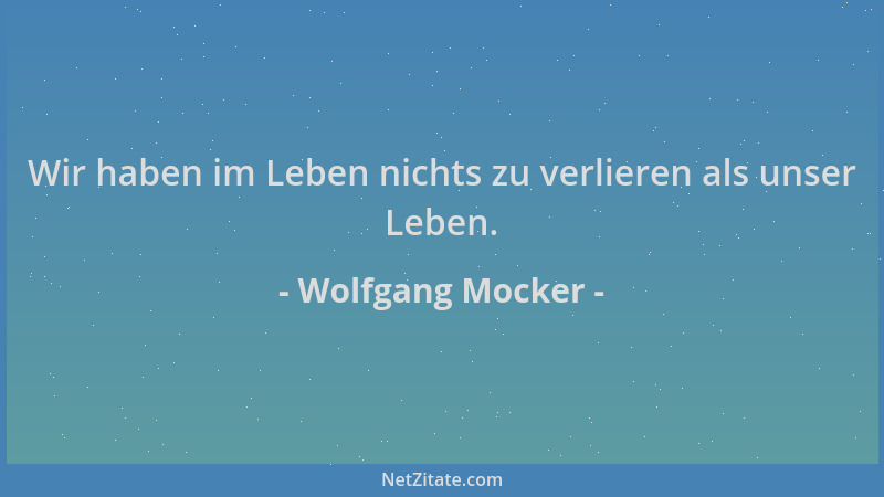 Wolfgang Mocker - Wir haben im Leben nichts zu verlieren als unser Leben....