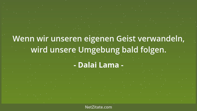 Dalai Lama - Wenn wir unseren eigenen Geist verwandeln, wird unsere Umgebung bald folgen....