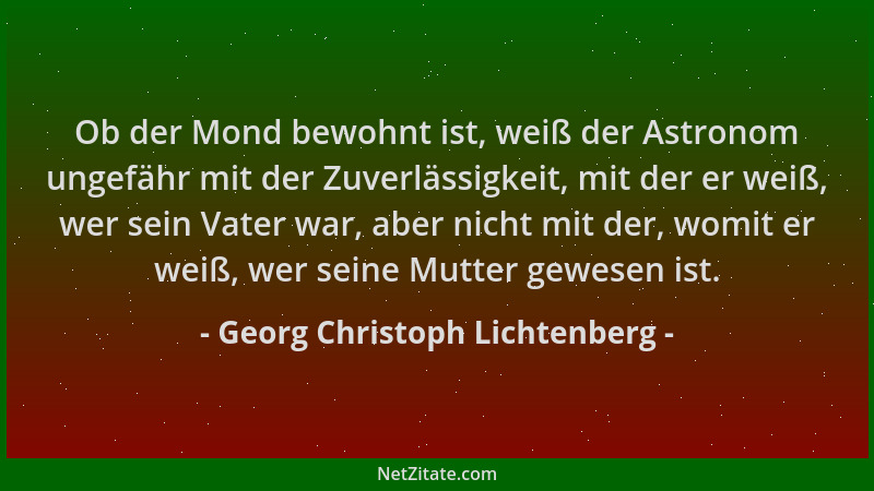 Georg Christoph Lichtenberg - Ob der Mond bewohnt ist, weiß der Astronom ungefähr mit der Zuverlässigkeit, mit der er weiß,...