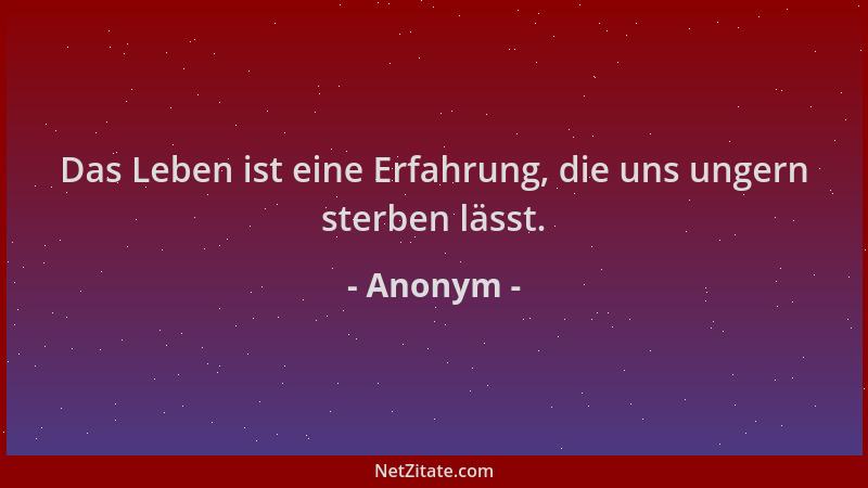 Anonym - Das Leben ist eine Erfahrung, die uns ungern sterben lässt....