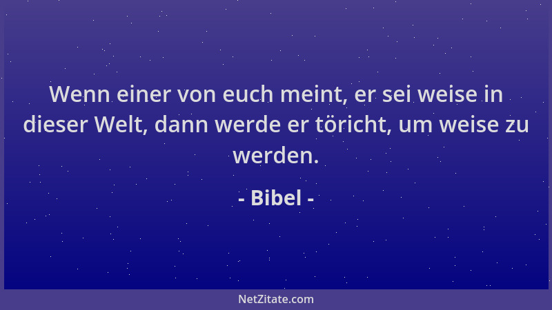 Bibel - Wenn einer von euch meint, er sei weise in dieser Welt, dann werde er töricht, um weise zu werden....