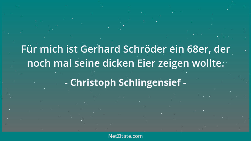 Christoph Schlingensief - Für mich ist Gerhard Schröder ein 68er, der noch mal seine dicken Eier zeigen wollte....
