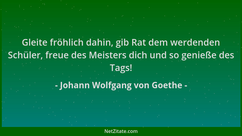 Johann Wolfgang von Goethe - Gleite fröhlich dahin, gib Rat dem werdenden Schüler, freue des Meisters dich und so genieße d...