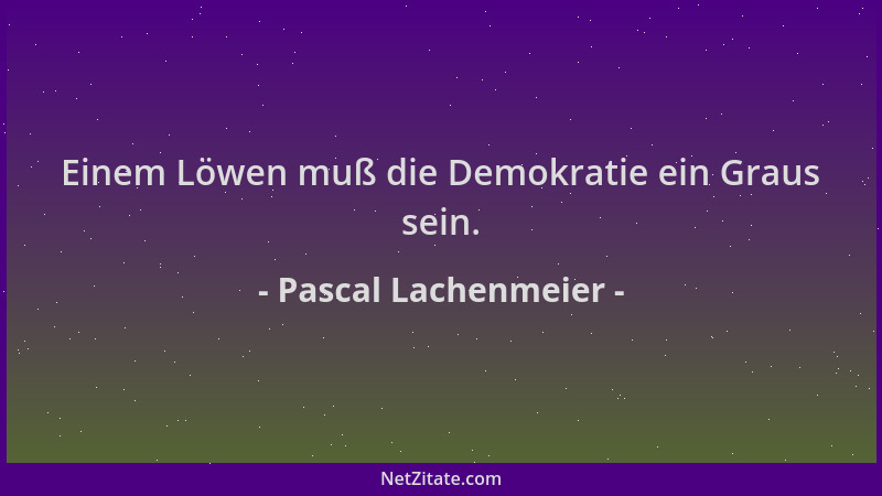 Pascal Lachenmeier - Einem Löwen muß die Demokratie ein Graus sein....