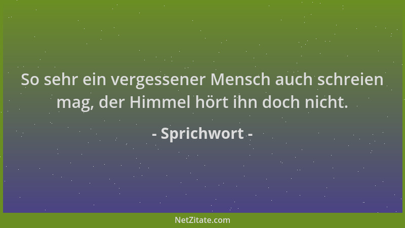 Sprichwort - So sehr ein vergessener Mensch auch schreien mag, der Himmel hört ihn doch nicht....