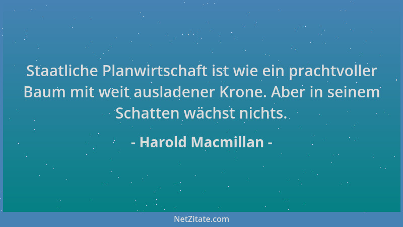 Harold Macmillan - Staatliche Planwirtschaft ist wie ein prachtvoller Baum mit weit ausladener Krone. Aber in seinem Schatt...