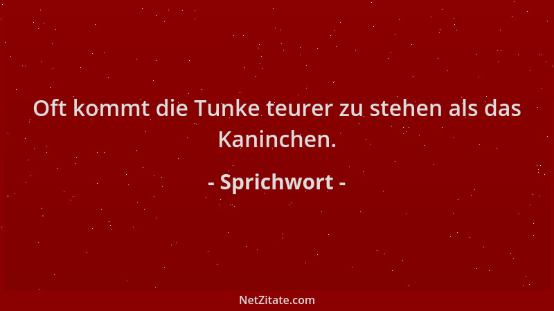 Sprichwort - Oft kommt die Tunke teurer zu stehen als das Kaninchen....