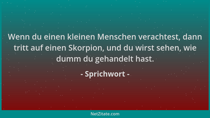 Sprichwort - Wenn du einen kleinen Menschen verachtest, dann tritt auf einen Skorpion, und du wirst sehen, wie dumm du geha...