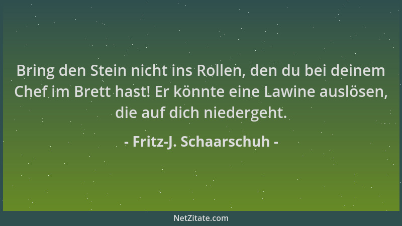 Fritz-J. Schaarschuh - Bring den Stein nicht ins Rollen, den du bei deinem Chef im Brett hast! Er könnte eine Lawine auslös...