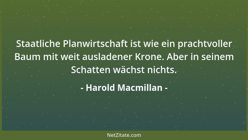 Harold Macmillan - Staatliche Planwirtschaft ist wie ein prachtvoller Baum mit weit ausladener Krone. Aber in seinem Schatt...