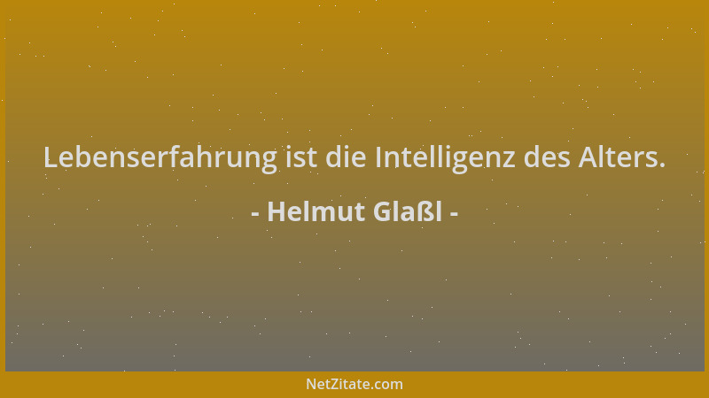 Helmut Glaßl - Lebenserfahrung ist die Intelligenz des Alters....