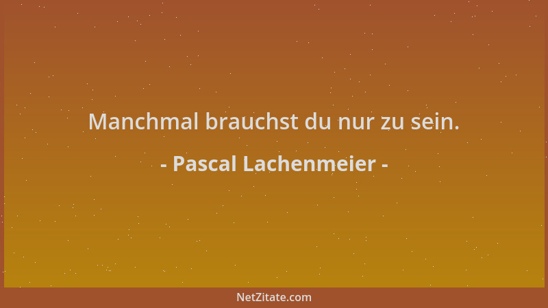 Pascal Lachenmeier - Manchmal brauchst du nur zu sein....