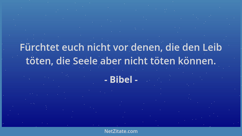 Bibel - Fürchtet euch nicht vor denen, die den Leib töten, die Seele aber nicht töten können....