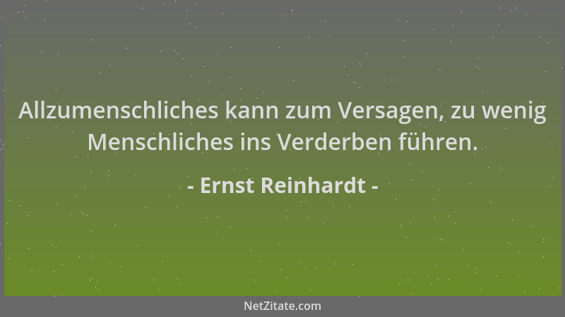 Ernst Reinhardt - Allzumenschliches kann zum Versagen, zu wenig Menschliches ins Verderben führen....
