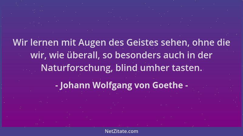 Johann Wolfgang von Goethe - Wir lernen mit Augen des Geistes sehen, ohne die wir, wie überall, so besonders auch in der Na...