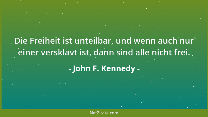 John F. Kennedy - Die Freiheit ist unteilbar, und wenn auch nur einer versklavt ist, dann sind alle nicht frei....