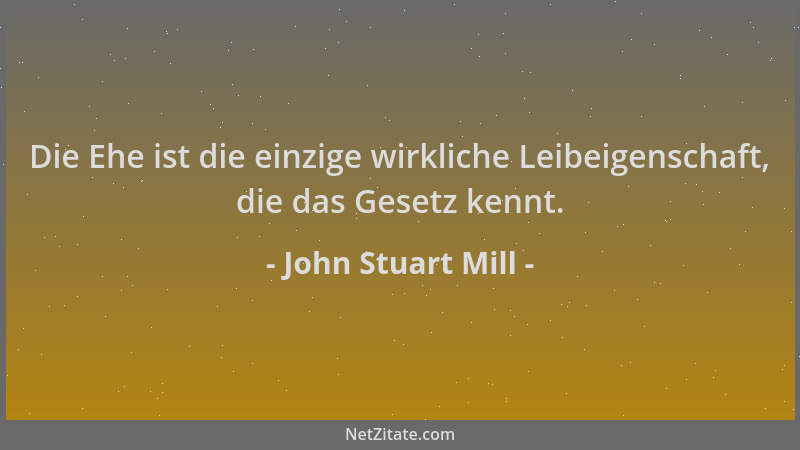 John Stuart Mill - Die Ehe ist die einzige wirkliche Leibeigenschaft, die das Gesetz kennt....