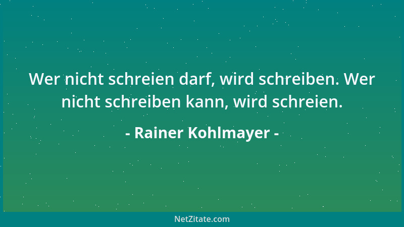 Rainer Kohlmayer - Wer nicht schreien darf, wird schreiben. Wer nicht schreiben kann, wird schreien....