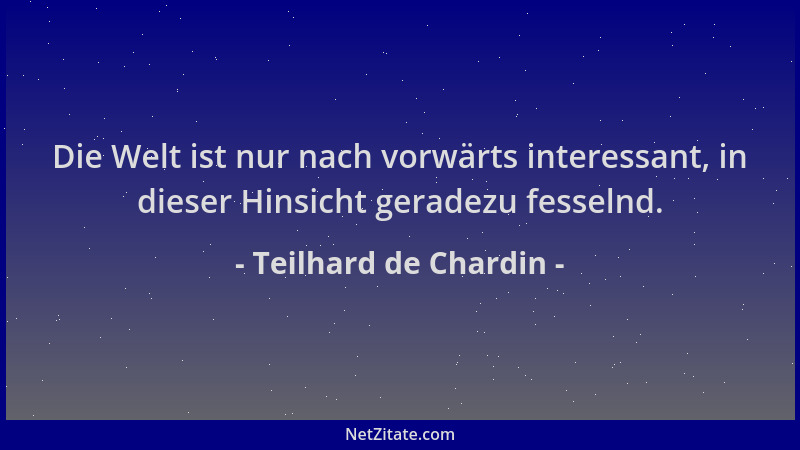 Teilhard de Chardin - Die Welt ist nur nach vorwärts interessant, in dieser Hinsicht geradezu fesselnd....