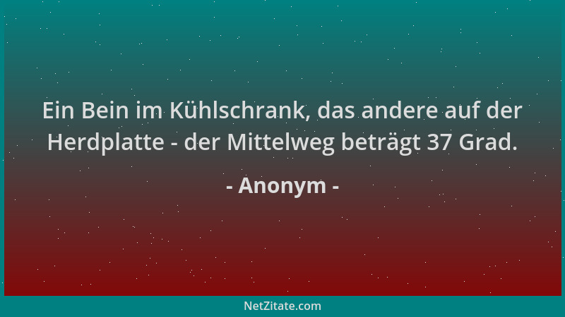 Anonym - Ein Bein im Kühlschrank, das andere auf der Herdplatte - der Mittelweg beträgt 37 Grad....