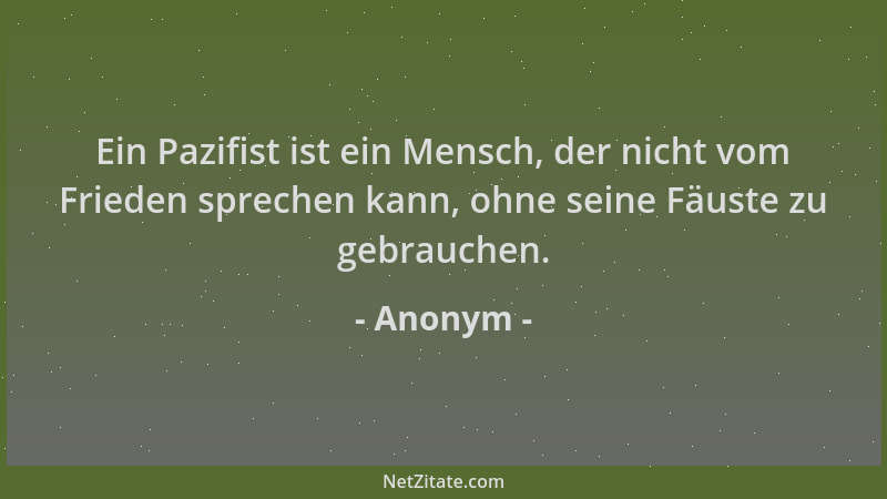 Anonym - Ein Pazifist ist ein Mensch, der nicht vom Frieden sprechen kann, ohne seine Fäuste zu gebrauchen....