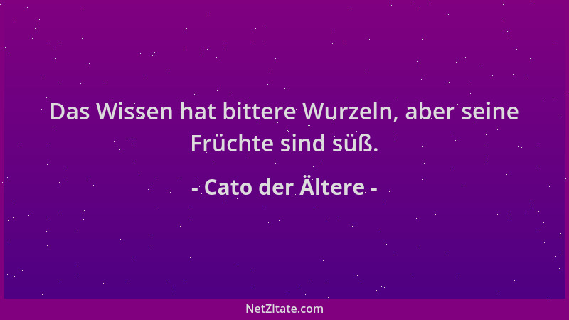 Cato der Ältere - Das Wissen hat bittere Wurzeln, aber seine Früchte sind süß....