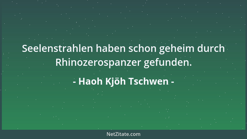 Haoh Kjöh Tschwen - Seelenstrahlen haben schon geheim durch Rhinozerospanzer gefunden....