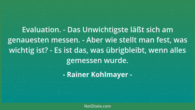 Rainer Kohlmayer - Evaluation. - Das Unwichtigste läßt sich am genauesten messen. - Aber wie stellt man fest, was wichtig i...