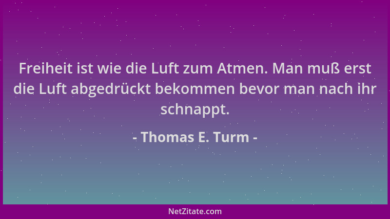 Thomas E. Turm - Freiheit ist wie die Luft zum Atmen. Man muß erst die Luft abgedrückt bekommen bevor man nach ihr schnappt...