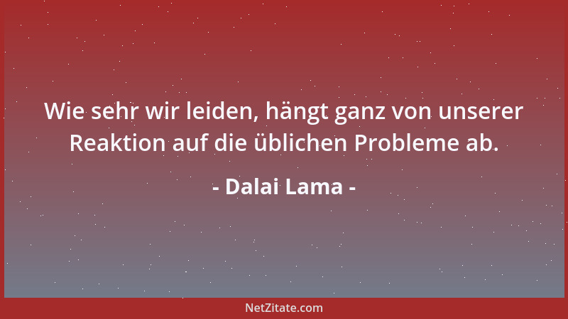 Dalai Lama - Wie sehr wir leiden, hängt ganz von unserer Reaktion auf die üblichen Probleme ab....