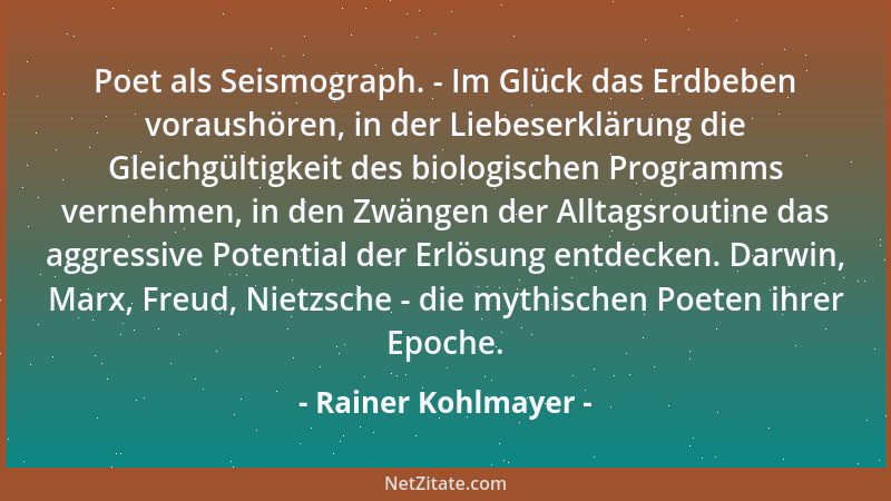 Rainer Kohlmayer - Poet als Seismograph. - Im Glück das Erdbeben voraushören, in der Liebeserklärung die Gleichgültigkeit d...