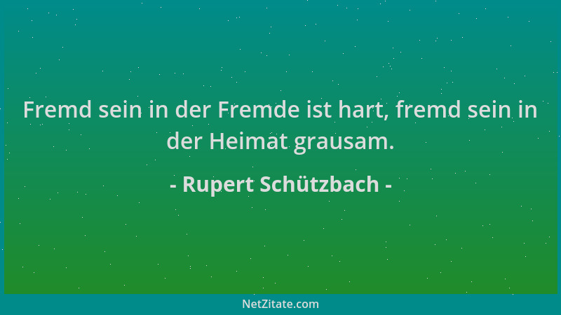 Rupert Schützbach - Fremd sein in der Fremde ist hart, fremd sein in der Heimat grausam....