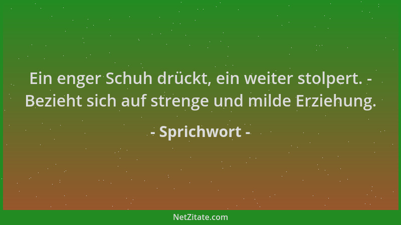 Sprichwort - Ein enger Schuh drückt, ein weiter stolpert. - Bezieht sich auf strenge und milde Erziehung....