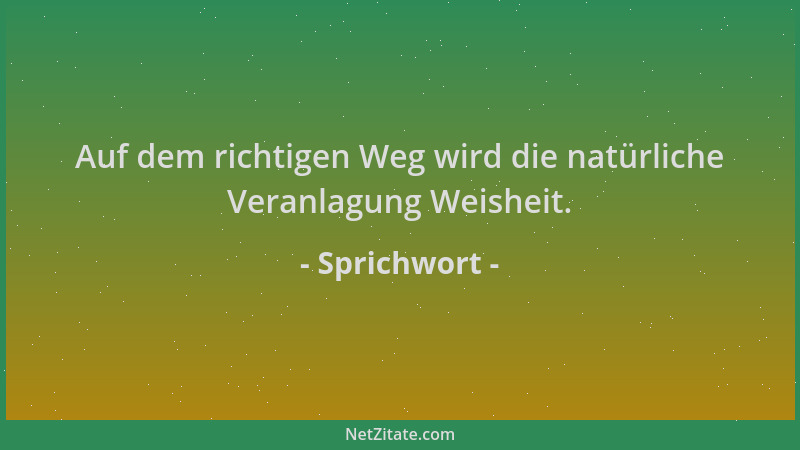 Sprichwort - Auf dem richtigen Weg wird die natürliche Veranlagung Weisheit....