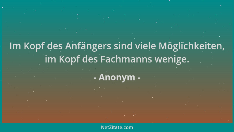 Anonym - Im Kopf des Anfängers sind viele Möglichkeiten, im Kopf des Fachmanns wenige....