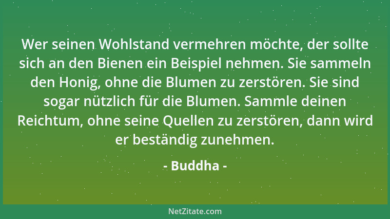 Buddha - Wer seinen Wohlstand vermehren möchte, der sollte sich an den Bienen ein Beispiel nehmen. Sie sammeln den Honig, o...