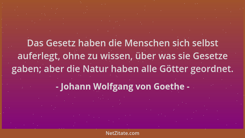 Johann Wolfgang von Goethe - Das Gesetz haben die Menschen sich selbst auferlegt, ohne zu wissen, über was sie Gesetze gabe...
