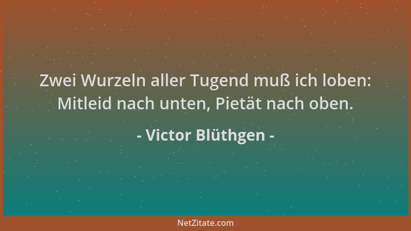 Victor Blüthgen - Zwei Wurzeln aller Tugend muß ich loben: Mitleid nach unten, Pietät nach oben....