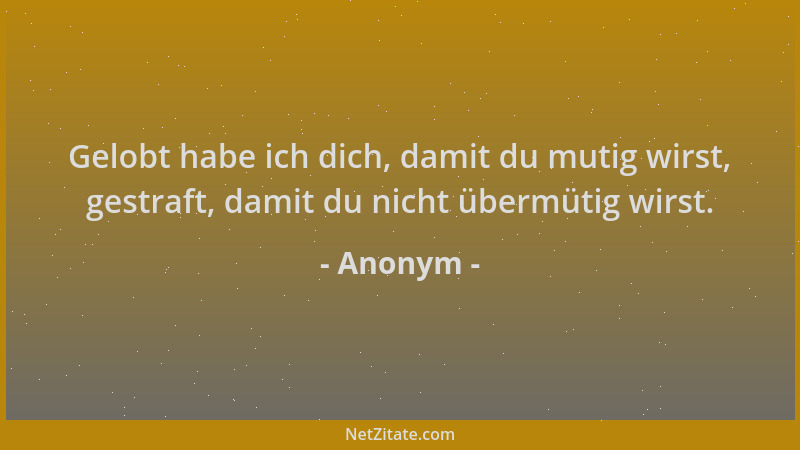 Anonym - Gelobt habe ich dich, damit du mutig wirst, gestraft, damit du nicht übermütig wirst....