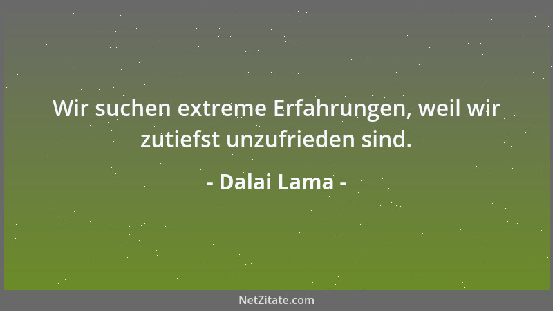 Dalai Lama - Wir suchen extreme Erfahrungen, weil wir zutiefst unzufrieden sind....